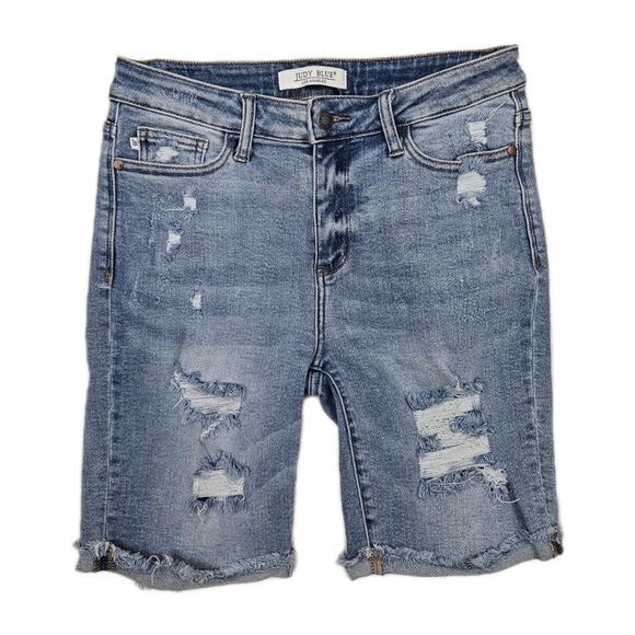 Judy Blue Jean Shorts Women's Size Medium Light Wash Distressed Stretch jb150044 - Picture 1 of 9